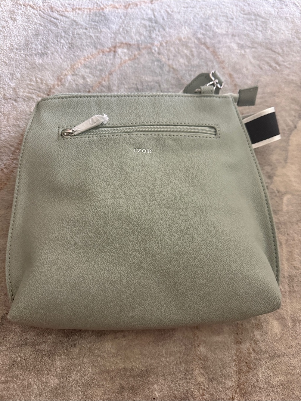 Izod Sage Green Pebbled Crossbody Bag with Stripe Strap